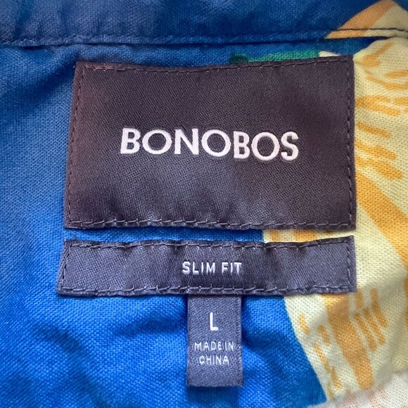 BONOBOS Banana Print Button Down Shirt Blue Buncha Bananas Riviera Short Sleeve - Picture 7 of 12